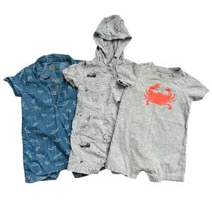 24m Shorts Romper Set Bundle of 3 Summer Shorties Carters Lee Denim Boys Onesies